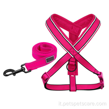 Imbracatura per cani imbottita a maglie rosa riflettente